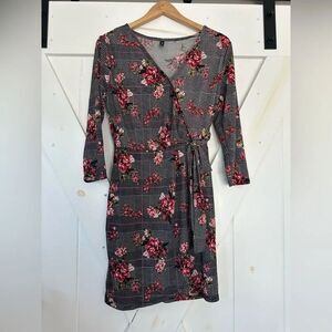 MASSINI Floral Knee Length Faux Wrap Dress
